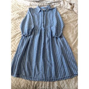 Caslon Blue White Striped Linen Blend Shirt Dress Size S Small Babydoll Mini